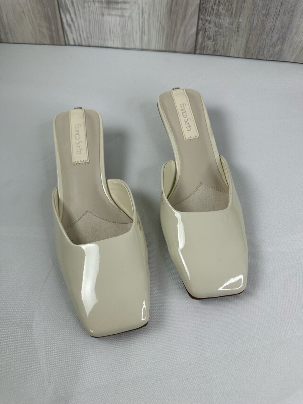 Cream Patent Square-Toe Slip-On Mules
